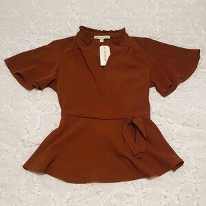 Monteau Brown Ruffle Wrap Blouse
